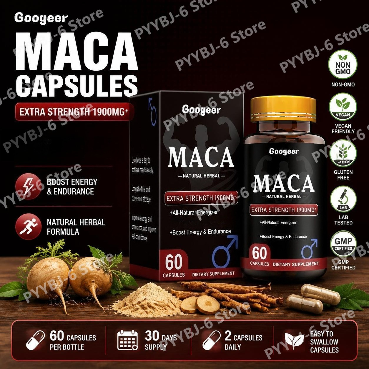 Googeer Maca Capsules with Mac - Valerian Root Capsule recension och pris